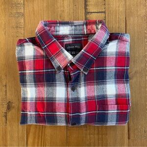 Logan Hill Mens Flannel Button-Down Long Sleeve Plaid Shirt Blue Red Whi…
